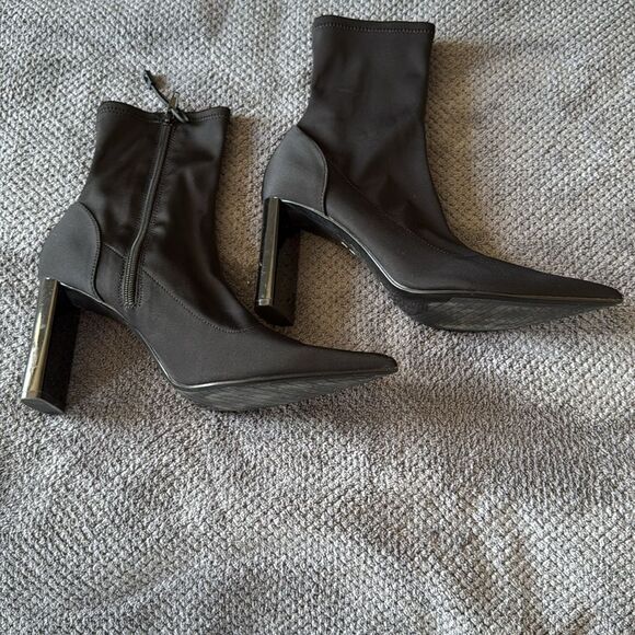 Zara Black Pointed‎ Toe Sock Style Ankle Boots Size 41 US 10.5 - Picture 11 of 12